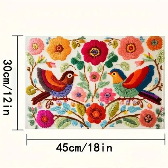Colorful Bird and Floral Placemats Set Of 4 - Picture 3 of 6